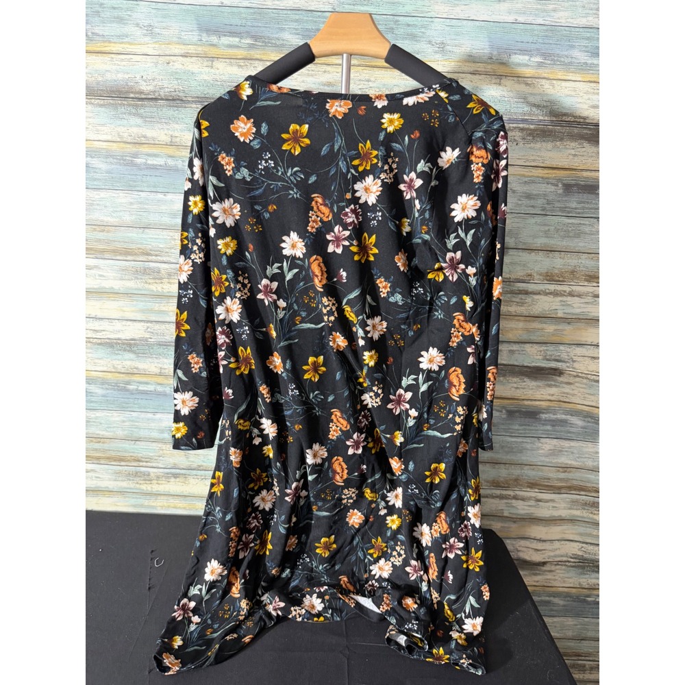 Nine Britton Shift Dress Medium Black Floral Excellent Long Sleeve Scoop Neck - Picture 4 of 4